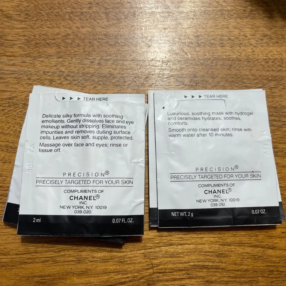 Chanel Precision Hydrating Mask Sample X 3 + Makeup Remover Face And Eyes X 5